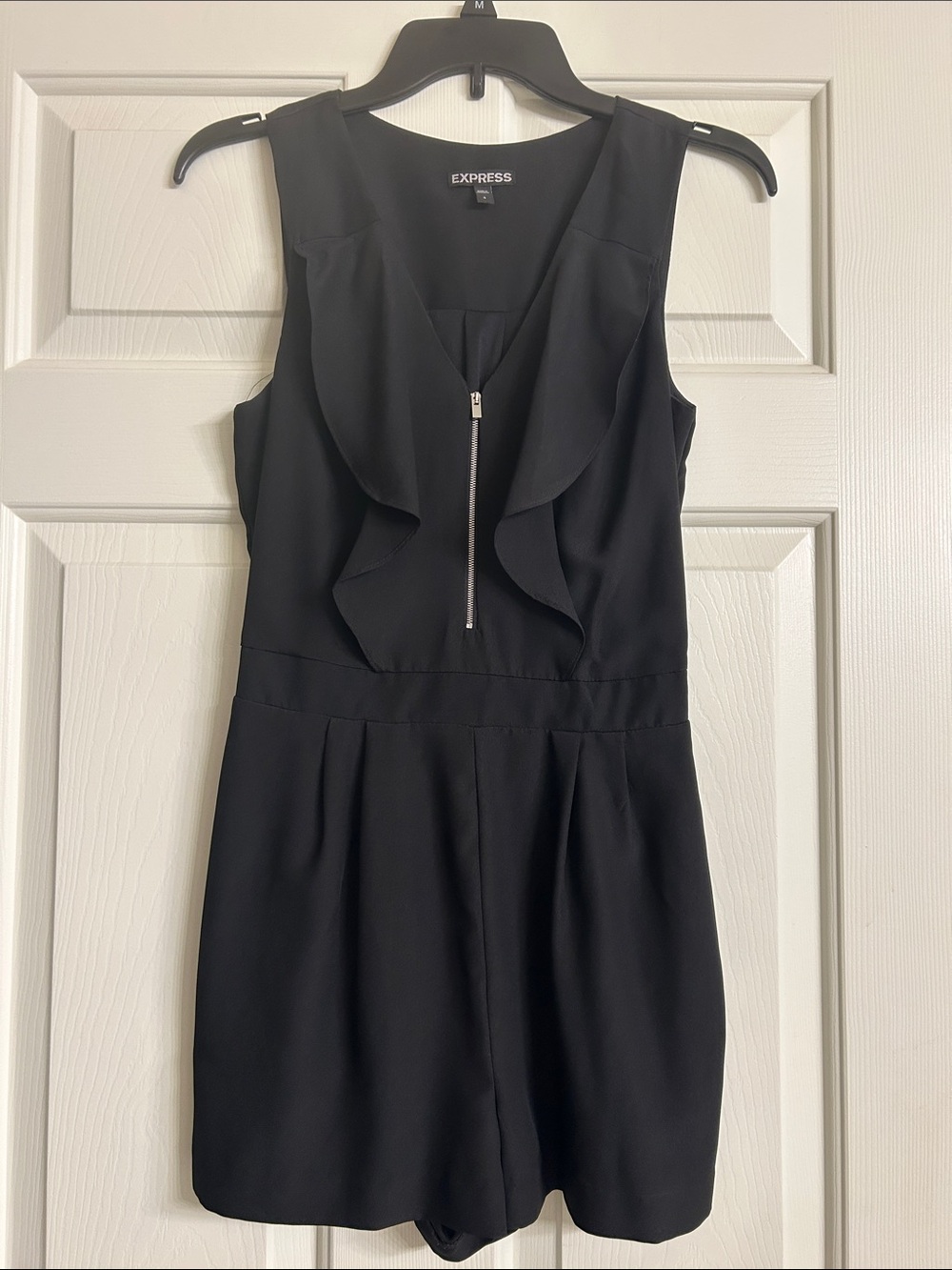 Express Black Sleeveless Ruffle Zip-Front Romper NWOT!!